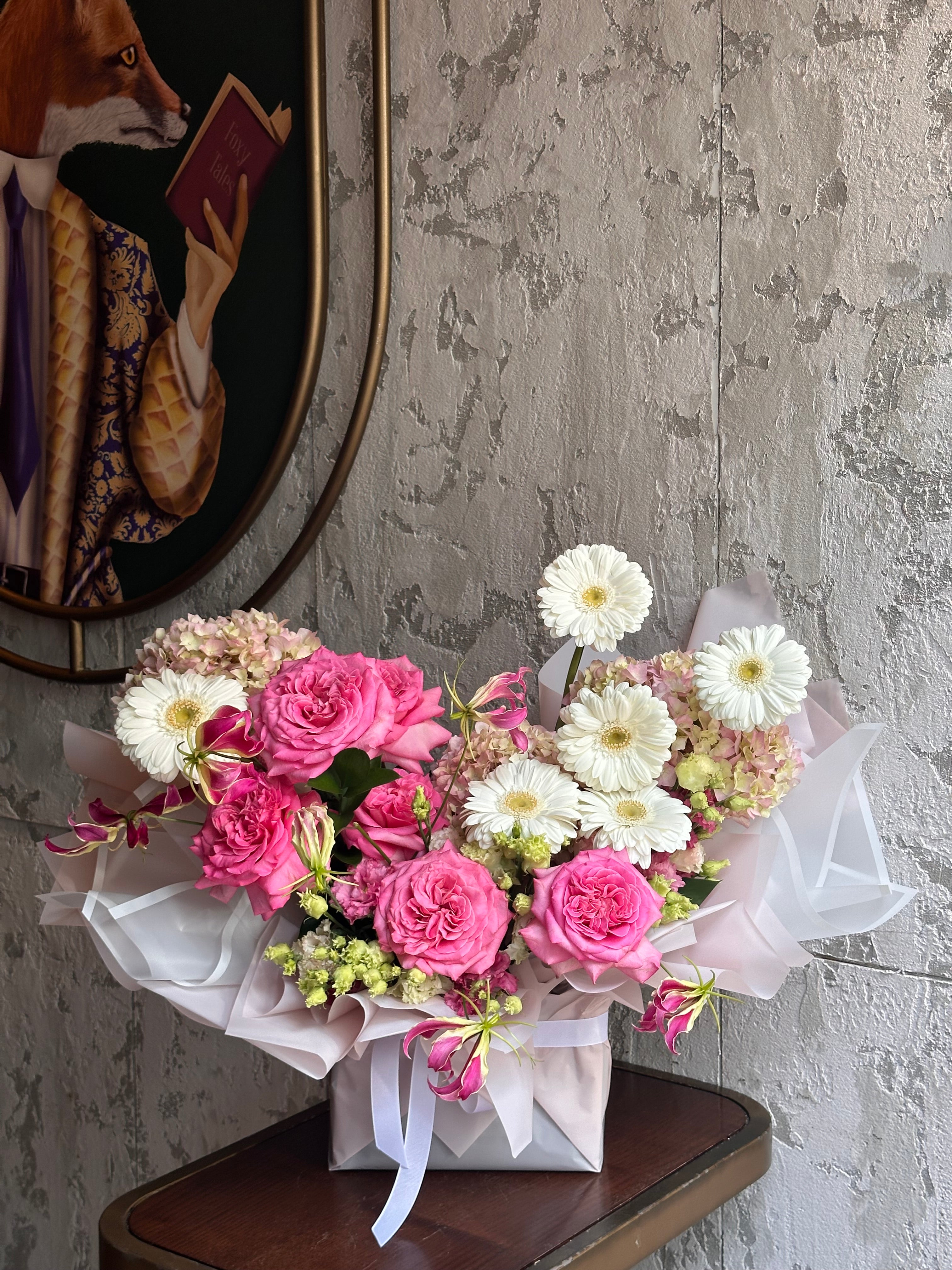 Pink flowers in a bag